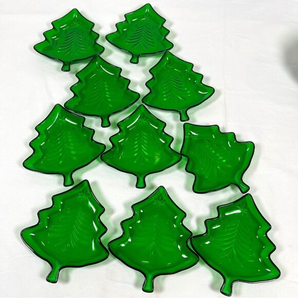 Green Holiday Christmas Tree Snack Candy Nut Dish Bowl Plastic 13 Pc Set Vintage - Picture 4 of 16
